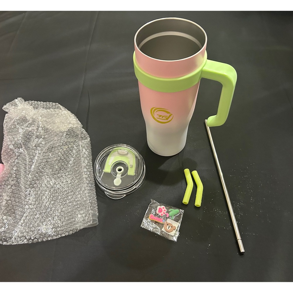 RefreshLife 40oz Stainless Steel Insulated Tumbler Pink Green Handle Boxed NEW